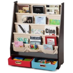 Costway Kids Book Rack Toys Organizer With 4 Sling Bookshelf & 2 Boxes EspressoBeige -Costway GUEST 15e2b1cf 9631 4585 b31f 652d32a69f81