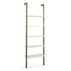 Costway 5-Tier Ladder Shelf Wood Wall Mounted Display Bookshelf Metal Frame Brown & Black/Brown & White/Bronze -Costway GUEST 15eaf917 6856 4c7c 994d 43819f7330c7