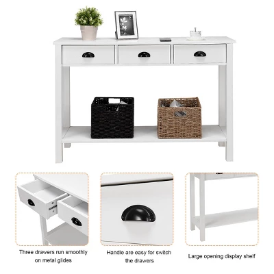 Costway 47" Console Table Hall Table Side Desk Accent Table Drawers Shelf Entryway White 4 Costway 47" Console Table Hall Table Side Desk Accent Table Drawers Shelf Entryway White - Image 2