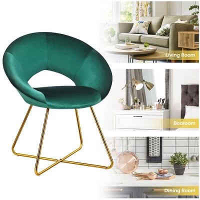Costway Modern Velvet Accent Chair Upholstered Vanity Chair W/Golden Metal Leg PinkDark GreenGrey 5 Costway Modern Velvet Accent Chair Upholstered Vanity Chair W/Golden Metal Leg PinkDark GreenGrey - Image 3