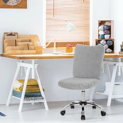 Costway Armless Faux Fur Leisure Office Chair Adjustable Swivel Task Chair 5 Costway Armless Faux Fur Leisure Office Chair Adjustable Swivel Task Chair - Image 3