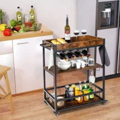 Costway 3-Tier Rolling Kitchen Cart Serving Trolley Wine Rack Removable Tray -Costway GUEST 16730eeb 4bb8 4280 a19d bf7c9b3032e4