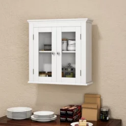 Costway 2-Door Bathroom Wall Mount Medicine Cabinet With Tempered Glass & Adjustable Shelf