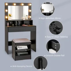 Costway Vanity Table Set With Lighted Mirror 8 LED Bulbs Large Drawer Cushion Stool 15 Costway Vanity Table Set With Lighted Mirror 8 LED Bulbs Large Drawer Cushion Stool -Costway GUEST 168a8fbc 0ffd 4e98 afe4 343354f50951