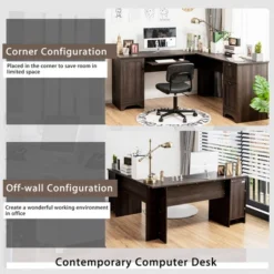 Costway L-Shaped Corner Computer Desk Writing Table Study Workstation Drawers BlackBrown -Costway GUEST 16f69967 3571 4368 b16f a76809379f17