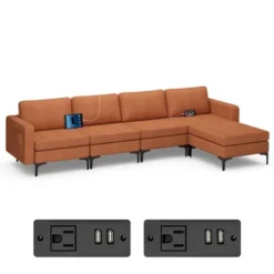Costway Modular L-shaped Sectional Sofa W/ Reversible Chaise & 4 USB Ports OrangeDark Grey -Costway GUEST 17014f5a 22f9 4946 b489 4ba0c290b8b2