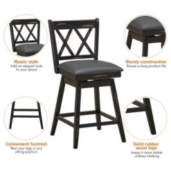 Costway Set Of 2/4 Barstools Swivel Counter Height Chairs W/Rubber Wood Legs Black/White -Costway GUEST 172a3ce7 6c26 420a a87f f1ac5697364a