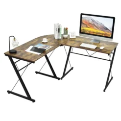 Costway 59'' L-Shaped Computer Table Study Workstation Home Office BrownBlack -Costway GUEST 17427f8e 9c2b 482b b270 6abcd39bbf5e