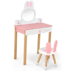 Costway Kids Vanity Set Rabbit Makeup Dressing Table Chair Set W/ Mirror Drawer WhitePink -Costway GUEST 17788a15 840b 40ec 95bd 082f54c99e8e