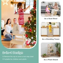 Costway Kids Kitchen Step Stool Kids Standing Tower With Safety Rails WhiteNature -Costway GUEST 177bfabc f794 4585 a4c4 fa368b8e9c52