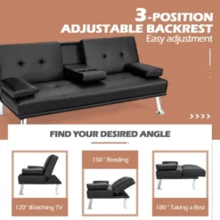 Costway Convertible Folding Futon Sofa Bed Leather W/Cup Holders&Armrests WhiteBlackBrown -Costway GUEST 17aa9e0d 7dfb 4869 a955 dc76d8a5657a