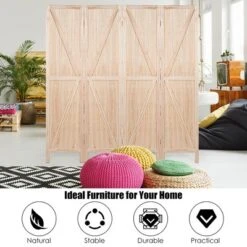 Costway 4Panels Folding Wooden Divider W/ V-shaped Design 5.6Ft Tall -Costway GUEST 1878892a 663f 45ac 8f40 eb4a9a3ccbed