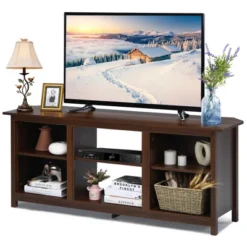 Costway TV Stand 58 Inch Entertainment Media Console Center Up To 65 Inch Coffee Or Black With 2 Tiers -Costway GUEST 1880cd41 1c31 4568 9bfc 0168c0e2d0f4