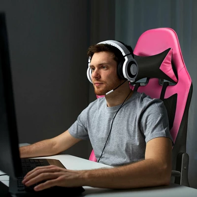 Costway Gaming Chair Massage Reclining Racing Office Computer Chair With Footrest Pink 6 Costway Gaming Chair Massage Reclining Racing Office Computer Chair With Footrest Pink - Image 4