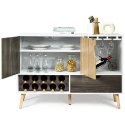 Costway Mid-Century Buffet Sideboard Wooden Storage Cabinet W/ Wine Rack & Glass Holder -Costway GUEST 189906ae 4e4c 4438 9c18 e808b163519f
