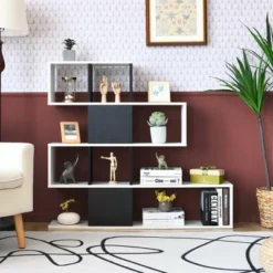 Costway 5-Tier Bookshelf Corner Ladder Bookcase Display Storage Rack Black White -Costway GUEST 18b1b14c 14c6 4d66 a7dc 5ca0e138858d