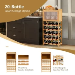 Costway 20-Bottle Bamboo Wine Rack Cabinet Freestanding Display Shelf W/ Glass Hanger -Costway GUEST 18e92e6b 5d12 46d0 8049 2f3458b36c7f