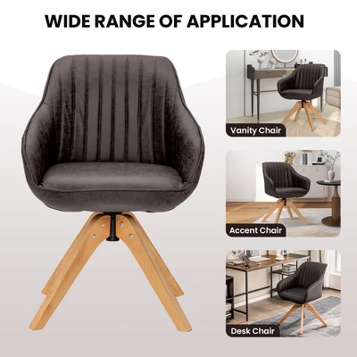 Costway 360degreesSwivel Accent Chair Modern Leathaire Armchair With Beech Wood Legs Brown 9 Costway 360degreesSwivel Accent Chair Modern Leathaire Armchair With Beech Wood Legs Brown - Image 7