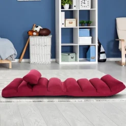 Costway Folding Lazy Sofa Chair Stylish Sofa Couch Bed Lounge Chair W/Pillow Burgundy -Costway GUEST 192e6550 d314 4dd6 9f36 f2555d8197b8