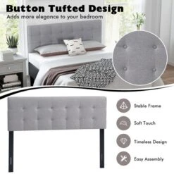 Costway Full/Queen Size Headboard Linen Fabric Upholstered Button Tufted Solid Wood Leg -Costway GUEST 194125ac e8ba 40f3 b52b 6c77f9420377