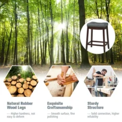 Costway Set Of 2 Nailhead Saddle Bar Stools 24'' Counter Stools Brown/White With Grey Cushion -Costway GUEST 19c2b9fc 556d 46d6 8555 a59013297bd4