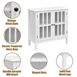 Costway 31'' Storage Buffet Cabinet Glass Door Sideboard Console Table Server Display White -Costway GUEST 19edfdf7 c317 4bc2 a516 0e667b29ac64