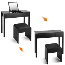 Costway Black Vanity Dressing Table Furniture Stool Storage Box -Costway GUEST 19f3d387 1705 4821 b5f7 3b286b93472d