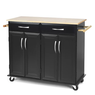 Costway Rolling Kitchen Trolley Island Cart Wood Top Storage Cabinet Utility W/ Drawers 11 Costway Rolling Kitchen Trolley Island Cart Wood Top Storage Cabinet Utility W/ Drawers - Image 9