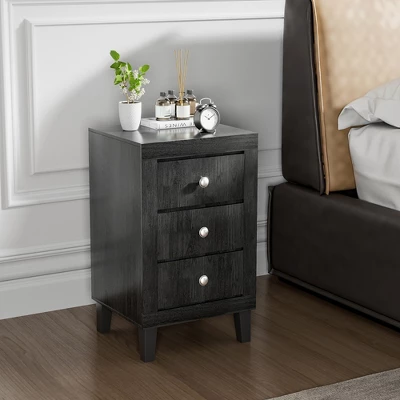 Costway Nightstand Sofa Side Coffee Table With 3 Drawer For Bedroom Living Room Black/Grey/White 3 Costway Nightstand Sofa Side Coffee Table With 3 Drawer For Bedroom Living Room Black/Grey/White
