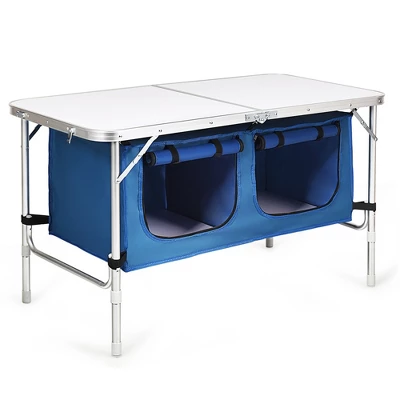 Costway Adjustable Camping Table Aluminum W/ Storage Organizer Grey/Dark Blue 12 Costway Adjustable Camping Table Aluminum W/ Storage Organizer Grey/Dark Blue - Image 10