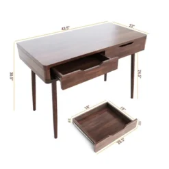 Costway Mid-Century Computer Desk Study Workstation Study Laptop Table 2 Drawers