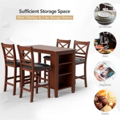 Costway 5PCS Pub Dining Table Set W/ Storage Shelves&4 Upholstered Chairs Walnut -Costway GUEST 1aa5ceef c99c 4f4c 85db 6eb75d15ad87