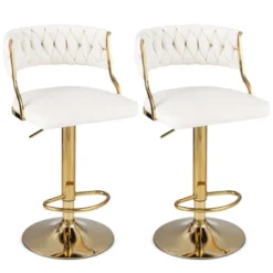 Costway Swivel Velvet Bar Stools Set Of 2 Upholstered Adjustable With Woven Backrest Grey/Beige/Yellow -Costway GUEST 1b2e1845 131a 4042 b643 72d0bd75cd25