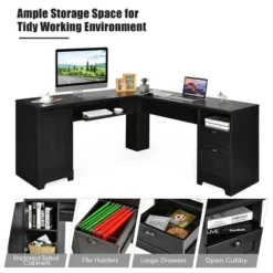 Costway L-Shaped Corner Computer Desk Writing Table Study Workstation W/ Drawers Storage Black 16 Costway L-Shaped Corner Computer Desk Writing Table Study Workstation W/ Drawers Storage Black -Costway GUEST 1b42c516 b418 41e0 a79d e2502009e7a0