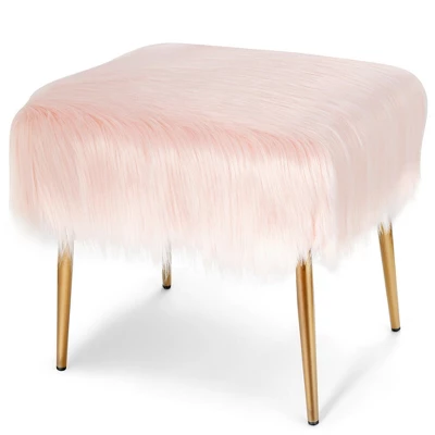 Costway Faux Fur Vanity Stool Square Furry Ottoman W/ Golden Metal Legs 10 Costway Faux Fur Vanity Stool Square Furry Ottoman W/ Golden Metal Legs - Image 8