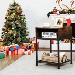 Costway Set Of 2 Industrial Nightstand End Side Table W/ Compartment & Mesh Shelf -Costway GUEST 1b717fa5 6a10 4aaa b0a9 60dbdbd07d46