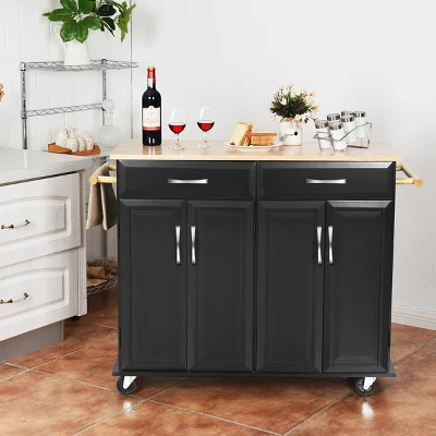 Costway Rolling Kitchen Trolley Island Cart Wood Top Storage Cabinet Utility W/ Drawers 4 Costway Rolling Kitchen Trolley Island Cart Wood Top Storage Cabinet Utility W/ Drawers - Image 2