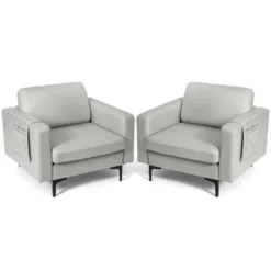 Costway Set Of 2 Leathaire Fabric Accent Armchair Single Sofa W/Side Storage Pocket -Costway GUEST 1bf5665d 3b57 44d3 bd40 5628a0459109