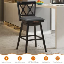 Costway Set Of 2/4 Barstools Swivel Bar Height Chairs With Rubber Wood Legs Black/White -Costway GUEST 1c09c386 d03b 4471 9b9e c9d786594703