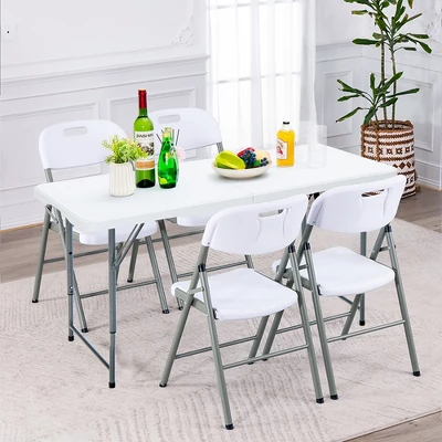 Costway Folding Table Portable Bi-fold Picnic Dining Table W/ 3-Level Height Adjustment 4 Costway Folding Table Portable Bi-fold Picnic Dining Table W/ 3-Level Height Adjustment - Image 2