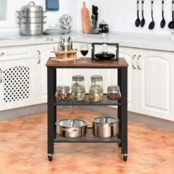 Industrial Serving Cart 3-Tier Kitchen Utility Cart On Wheels W/Storage Black -Costway GUEST 1c4af5d3 1e51 46a3 8efb 57d3940be12a
