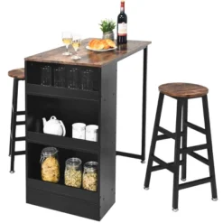 Costway 3 Pieces Bar Table Set Industrial Counter With Storage Black -Costway GUEST 1c6e817e 73cb 47b0 91ee dd4a1ae5cc83