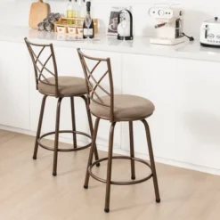 Costway Set Of 2 24/30 Inch Adjustable Swivel Barstools Metal Dining Chairs Brown -Costway GUEST 1c776a4a 3616 45a5 ad05 9db73979cdf5