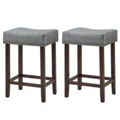 Costway Set Of 2 Nailhead Saddle Bar Stools 24'' Height W/ Fabric Seat & Wood Legs BeigeGray -Costway GUEST 1c7ef59b efa4 4296 a020 082e516e6b7c