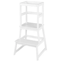 Costway Kids Kitchen Step Stool Kids Standing Tower With Safety Rails WhiteNature -Costway GUEST 1c9657c2 918b 4738 9f3f a289bd4f3717