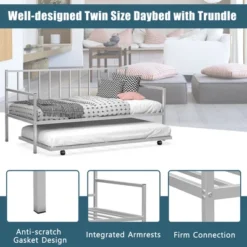 Costway Twin Metal Daybed With Roll Out Trundle Heavy Duty Frame Sofa Bed Set -Costway GUEST 1caa3675 c2df 4368 8eff f2569b1a3a3a