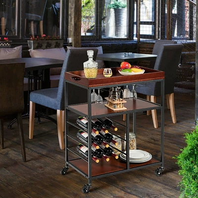 Costway 3 Tier Kitchen Trolley Utility Cart W/Wine Rack & Glass Holder 4 Costway 3 Tier Kitchen Trolley Utility Cart W/Wine Rack & Glass Holder - Image 2