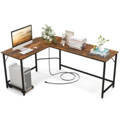 Costway L-shaped Gaming Desk Computer Desk With CPU Stand Power Outlets Rustic Brown/Black -Costway GUEST 1d1bb21a 5cb4 465d b5da da74f2955b35