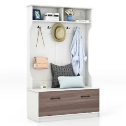 Costway 63 Inches Hall Tree With Coat Rack And Storage Bench Multifunctional Coat Rack Black/White -Costway GUEST 1d227597 e334 4913 bd5c e23992720507
