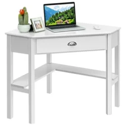 Costway Triangle Computer Desk Corner Office Desk Laptop Table W/ Drawer Shelves Rustic White -Costway GUEST 1d3dfb60 8016 4bff 9600 868a1f6fed24
